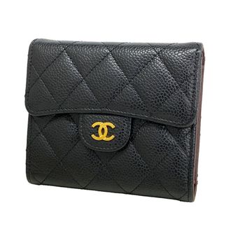 Chanel Black Grained Calfskin Wallet (Tri-Fold) (Pre-Owned)