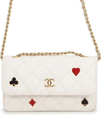 Chanel White Grained Calfskin Chain/Shoulder Wallet (Pre-Owned)