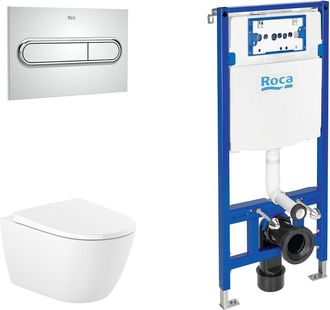 Roca Roca Pack Ona+duplo Inodoro Suspendido Rimless Pulsador Cromo - Asiento: Caida Amortiguada - Ref: A346687+a801e12001+a890070020+a890195001
