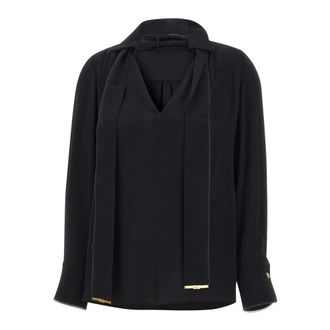 Elisabetta Franchi Blouses, female, Black, Size: M Viscose Georgette Blouse with Sash Belt