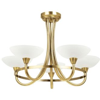 Loops Semi Flush Ceiling Light Antique Brass & White 5 Bulb Hanging Pendant Lamp Shade
