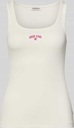 Guess Tanktop in Ripp-Optik mit Label-Stitching in Weiss, Gr&ouml;&szlig;e XS