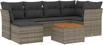 vidaXL Vidaxl - Set De Sof&aacute;s De Jard&iacute;n 7 Piezas Con Cojines Rat&aacute;n Pe Gris