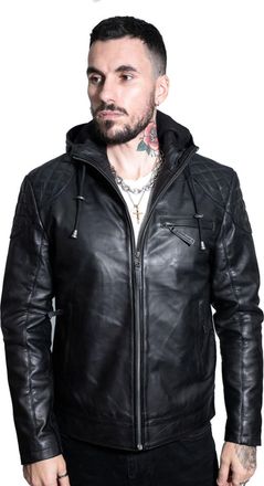 Infinity Leather Mens Retro Hooded Leather Bomber Jacket-Zaria