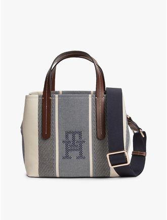 Tommy Hilfiger Womens Striped Jacquard Mini Satchel Bag - Blue