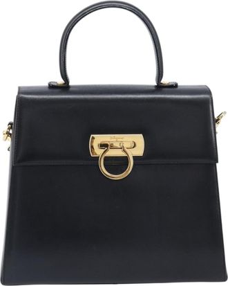 Ferragamo Convertible Top Handle Leather Black Leather Handbag (Pre-Owned)