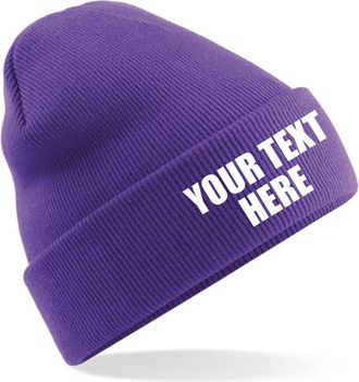 Generic Personalised New Embroidered Beanies Workwear Knitted Beanie Hat Custom Beanie Workwear Your Text Logo Embroidery (Purple)
