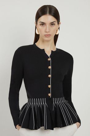 Karen Millen Womens Viscose Blend Knit Peplum Jacket - Monochrome Multi - Size X-Small