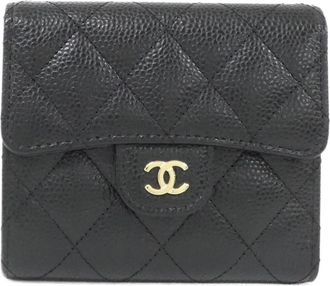 Chanel Black Bordeaux Grained Calfskin Wallet (Tri-Fold) (Pre-Owned)