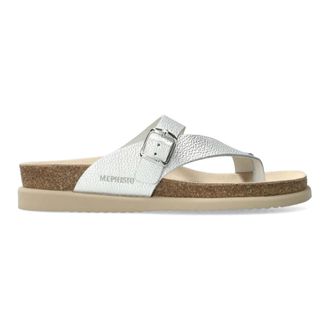 Mephisto Zilveren Teenloafer Sandaal - Dames - Slippers - Grijs - 37 EU - Leer - Schoenen