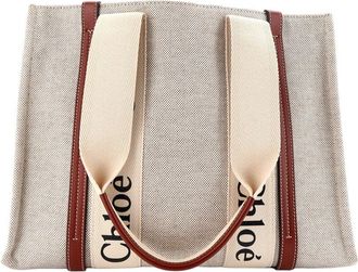 Chlo&eacute; Beige Canvas & Leather Woody Tote Medium (Authentic Pre-Loved)
