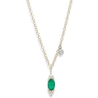 Meira T Emerald & Diamond Marquise Necklace in Yellow at Nordstrom, Size 18