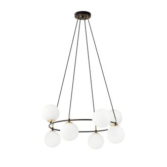 Wonderlamp L&aacute;mpara colgante con estructura circular y 7 esferas opal blanco