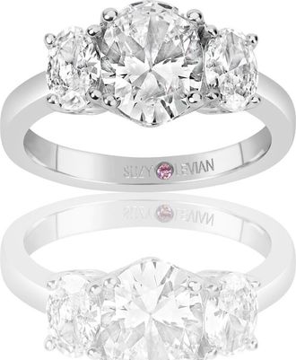Suzy Levian Sterling Silver Oval CZ 3-Stone Engagement Ring in White at Nordstrom Rack, Size 5.5
