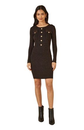Yumi Metallic Fitted Military Knit Dress in Black at Nordstrom, Size Medium