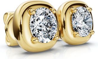 Pompeii3 3Ct Cori Diamond Cushion Button Studs 14k Gold Earrings Lab Grown FG/VS