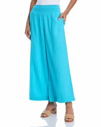 Echo Womens Supersoft Gauze Smocked Pant In Aqua