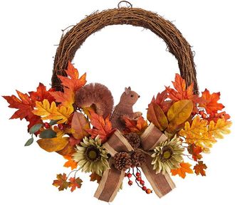 Nearly Natural 26In Fall Harvest Artificial Wreath With Twig Base & Bunny