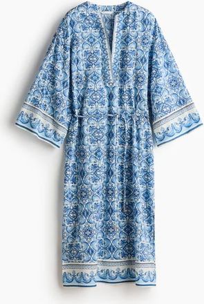 H&M Tie-belt Tunic Dress in Blue/patterned at Nordstrom, Size X-Small