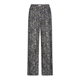 Lollys Laundry Zwarte Gewassen Bill LL Broek met Elastische Taille - Dames - Straight fit broeken - Veelkleurig - S - Katoen - Broeken