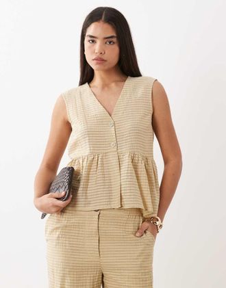 Vero Moda Top beige testurizzato a quadri con fondo peplo in coordinato-Neutro