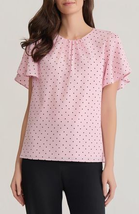 Kasper Polka Dot Flutter Sleeve Top in Tutu Pink/Black at Nordstrom, Size X-Small