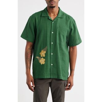 Palmes Ramus Floral Embroidered Camp Shirt in Dark Green at Nordstrom, Size 36 Us