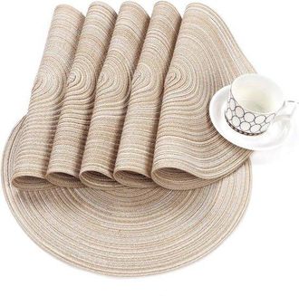 OEM Juego De 6 Manteles Individuales Redondos, Lavables, Resistentes Al Calor Y Antideslizantes, Para Bodas, 38 X 38 Cm - Color Beige