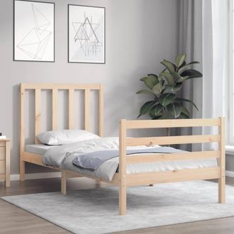Berkfield Home Beautiful Bed Frame with Headboard Small Single Solid Wood in Light Tan