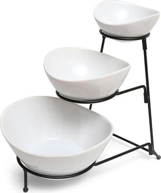 Gibson Gracious Dining 3 Tier Bowl Server Set with Metal Stand in White at Nordstrom