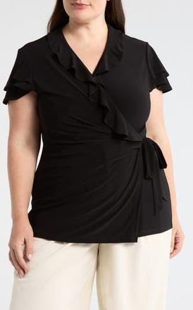 Anne Klein Flutter Sleeve Wrap Top in Anne Black at Nordstrom Rack, Size 3 X