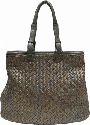 Bottega Veneta Intrecciato Brown Silver Gray Intrecciato Handbag Tote Bag (Pre-Owned)