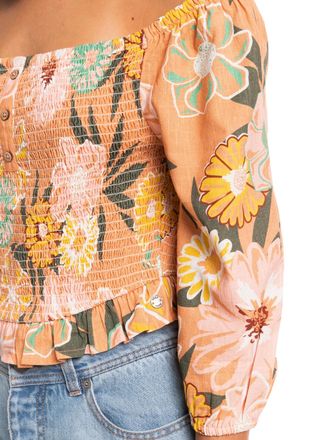 Roxy Longsleeve ROXY Like The Sun Again, Damen, Gr. XS, braun (toasted nut bloom boogie), 60% Baumwolle, 40% Viskose, Shirts Longsleeve