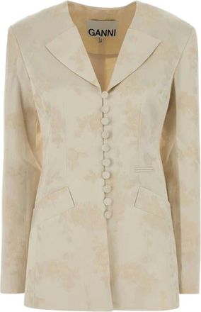 Ganni Satijnen Blazer - Dames - Blazers - Wit - M - Satijn - Jassen