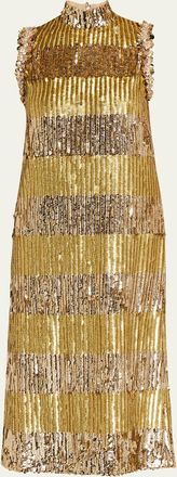 Valentino Garavani Sequin Embroidered Tulle Sleeveless Midi Dress