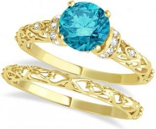 Allurez Blue Diamond & Diamond Antique Bridal Set 14k Yellow Gold (1.62ct)