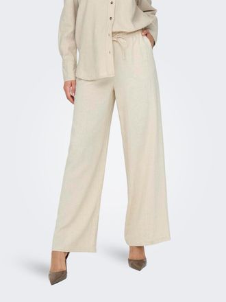 Jacqueline de Yong Schlupfhose JDY JDYSAY LINEN HW WIDE PANT WVN NOOS, Damen, Gr. XS (34), L&auml;nge 32, beige (oatmeal detail:melange), Web, Obermaterial: 55% Leinen, 45% V