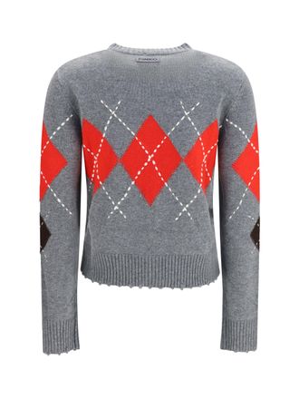 Pinko Womens Cardiff Diamond Wool And Cashmere Crewneck Cardigan Grigio-Marrone Grigio/marrone Sweater