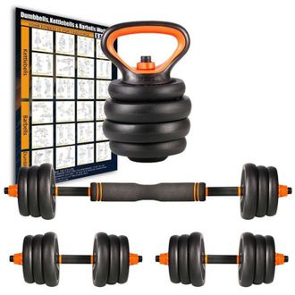 Trade Shop Trade Shop - Set 6in1 Multifunzione Peso 20kg Manubri Con Bilanciere E Kettlebell Componibile