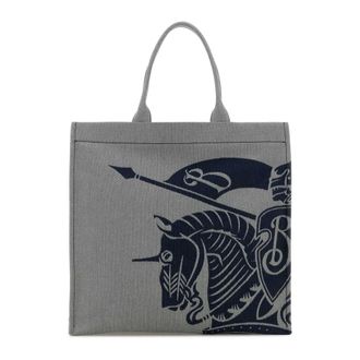 Burberry Tote Bags, male, Gray, Size: ONE SIZE Embroidered Canvas Shopping Bag