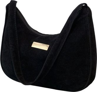 Generic Womens Velvet Shoulder Bag Elegant with Fashion Pattern and Solid Color Practical Zipper Closure for Daily Casual Use (Black, One Size)