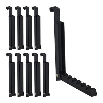 Relaxdays Set 10 Colgadores Plegables Puerta, Gancho Con 6 Ranuras Perchas Ropa, Perchero Metal Y Madera, 21x2,5x18 Cm, Negro