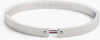 Tommy Hilfiger Womens Signature Stripe Ridged Bangle Bracelet - Silver