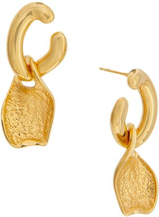 Oscar De La Renta Double Drop Smooth Gold Earrings