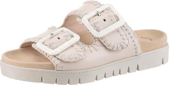 Gabor Pantolette GABOR, Damen, Gr. 42, beige (creme), Leder, unifarben, Schuhe Pantolette, Plateau, Bequemschuh, Sommerschuh mit praktischen Klettverschl&uuml;ss