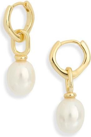 Argento Vivo Single Pearl Huggie Hoop Earrings in Gold at Nordstrom Rack