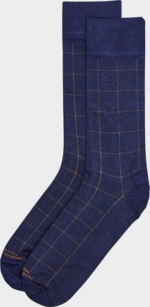Marcoliani Mens Windowpane Mid-Calf Socks