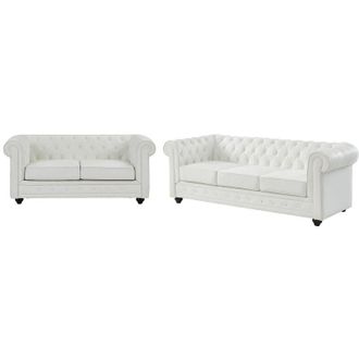 Vente-Unique Vente-unique - Divano 3 posti e 2 posti in Similpelle Bianco - chesterfield