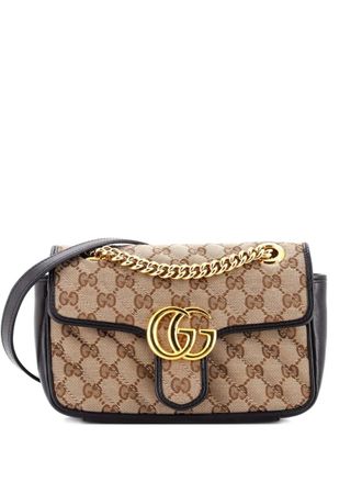 Gucci GG Marmont Flap Bag Diagonal Quilted GG Canvas with Leather Mini crossbody bag - Black
