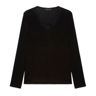 Fiorella Rubino T-shirt van gemengde wol met kant - Dames - Longsleeves - Zwart - L - Wol - Tops